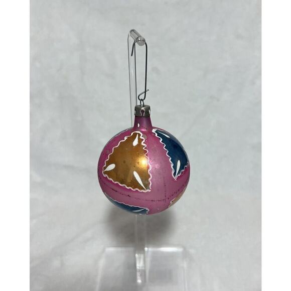Vintage Hand Painted‎ Mercury Glass Poland Pink Blue Gold Christmas Ornament - Picture 1 of 7